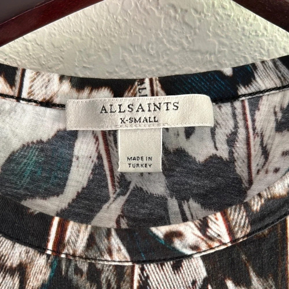 All Saints Black and White Graphic Cap Sleeve Blouse - Picture 2 of 6